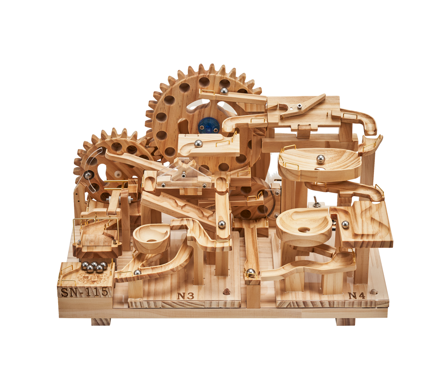SN-115 Gear Lift Chutes and Bowls — Wooden Marble Run Kit with 2 Modules
