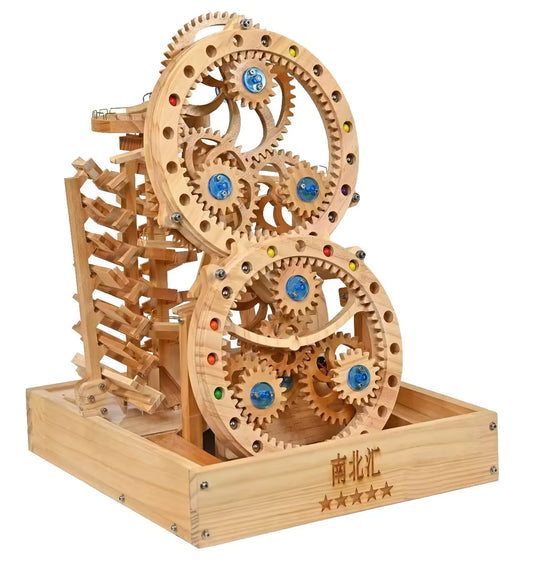 SN-119 Big Double Wheel Cascade — Wooden Marble Run Kit
